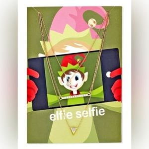 Macy’s Gold-Tone Pendant Necklace Gift Card Elfie Selfie Set Holiday Christmas